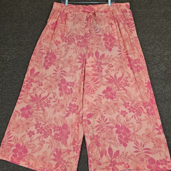 Torrid Floral Pull-On Wide Leg Pants  Sz 2 Pink and Orange - Picture 1 of 7